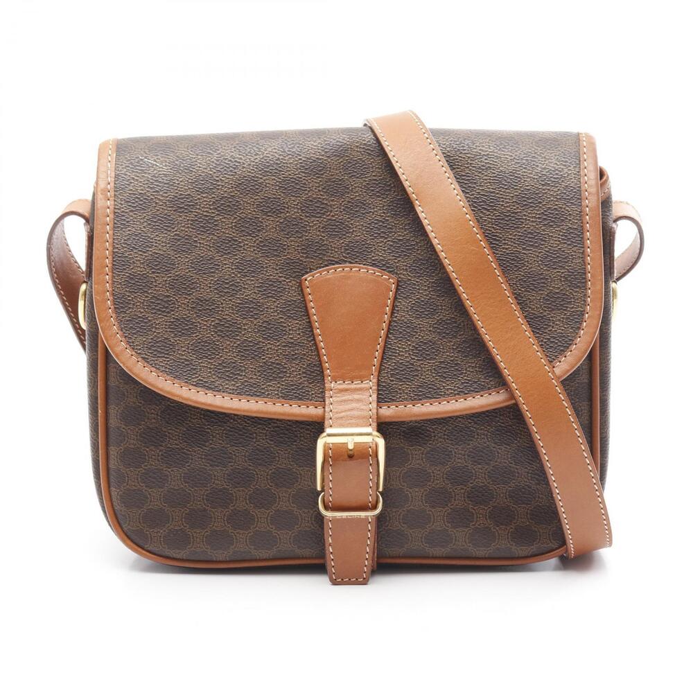 Celine Macadam Shoulder Bag Canvas Leather Brown